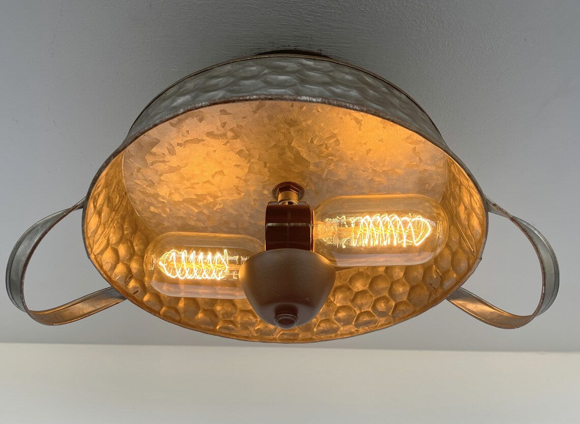  Flat Rustic Tub Ceiling Light Galvanized Beehive