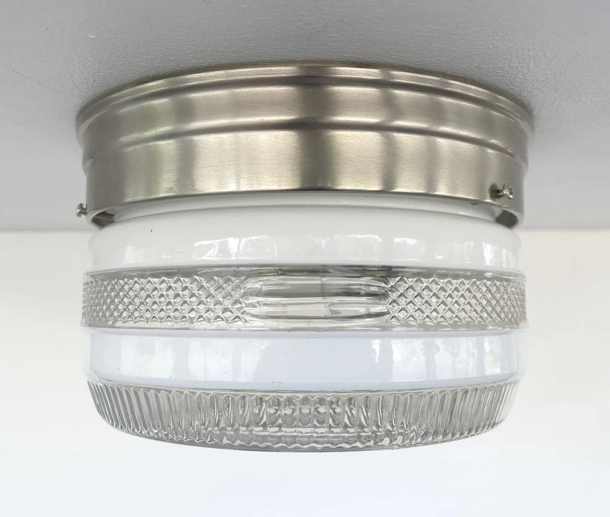  RETRO 1960's Antique DRUM Flush Mount Ceiling Light Brushed Nickel