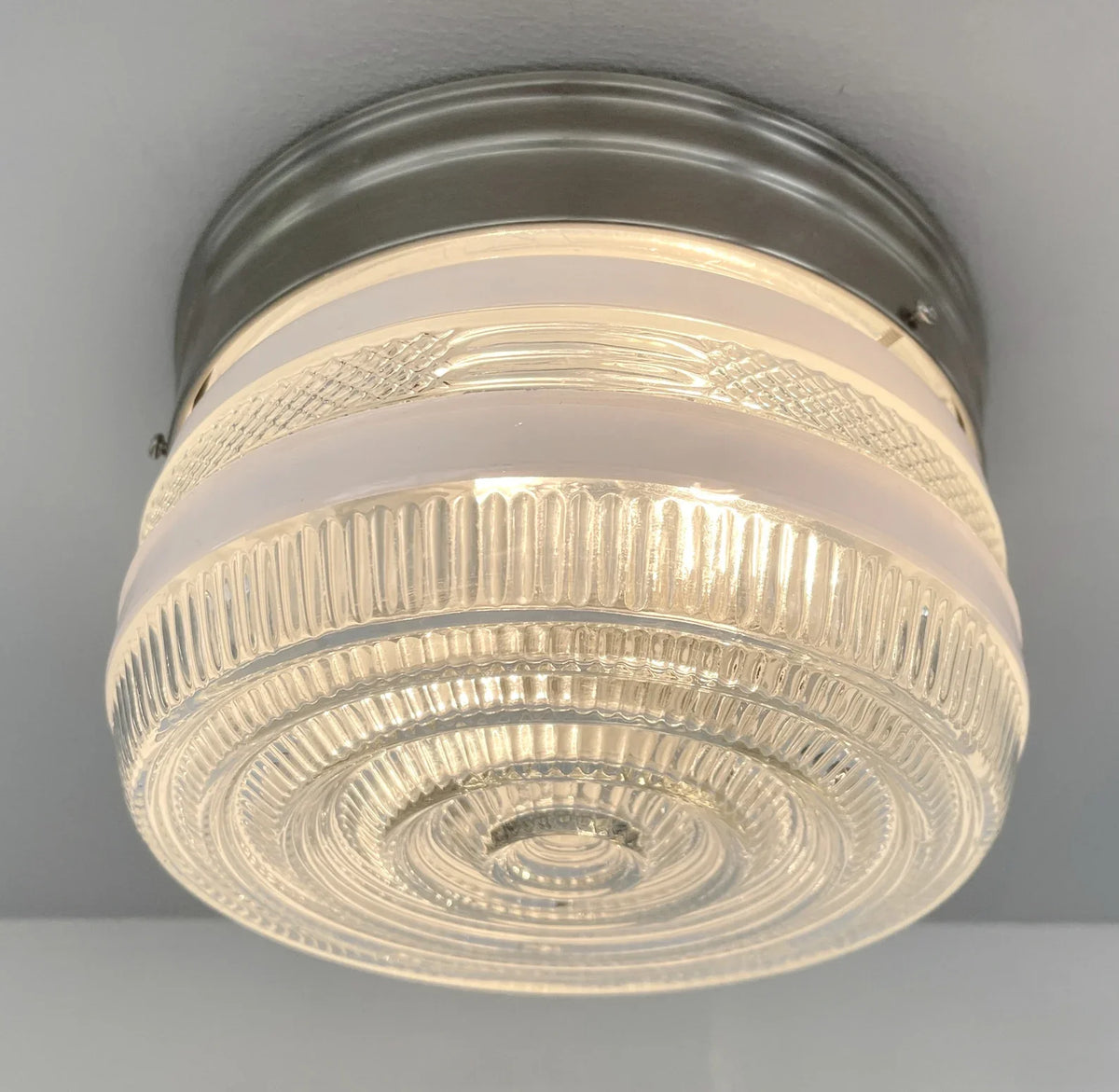  RETRO 1960's Antique DRUM Flush Mount Ceiling Light Brushed Nickel