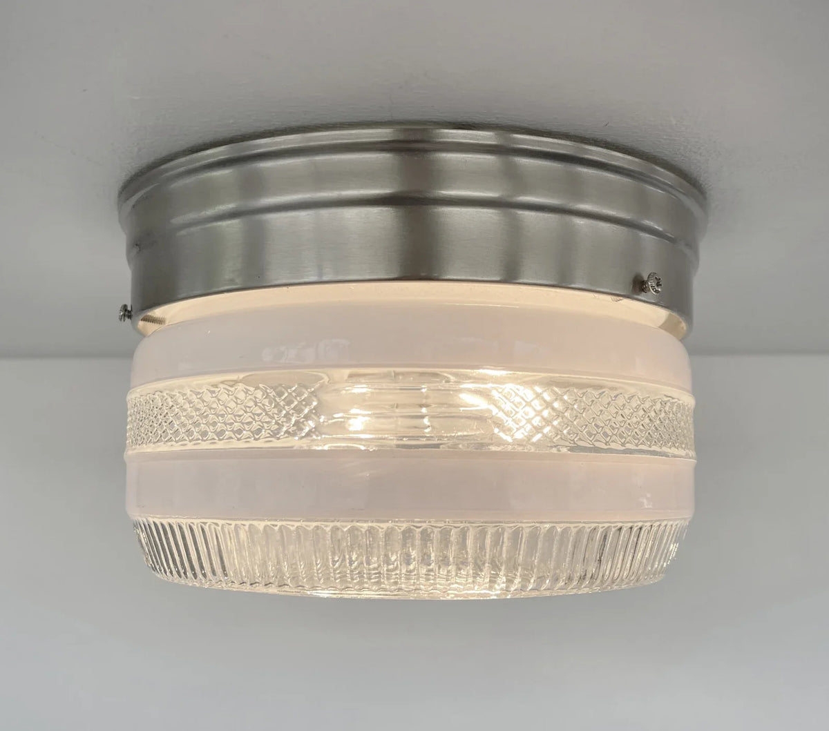  RETRO 1960's Antique DRUM Flush Mount Ceiling Light Brushed Nickel