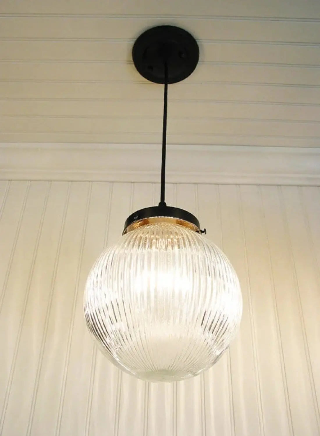  Factory Antique Large Glass Holophane Pendant Light