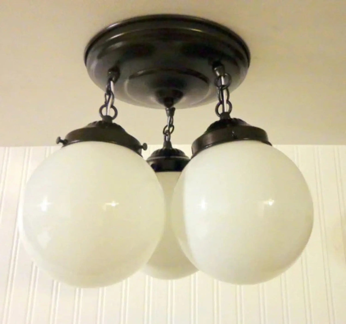  Milk Glass Opal Globe Ceiling Light Chain Trio