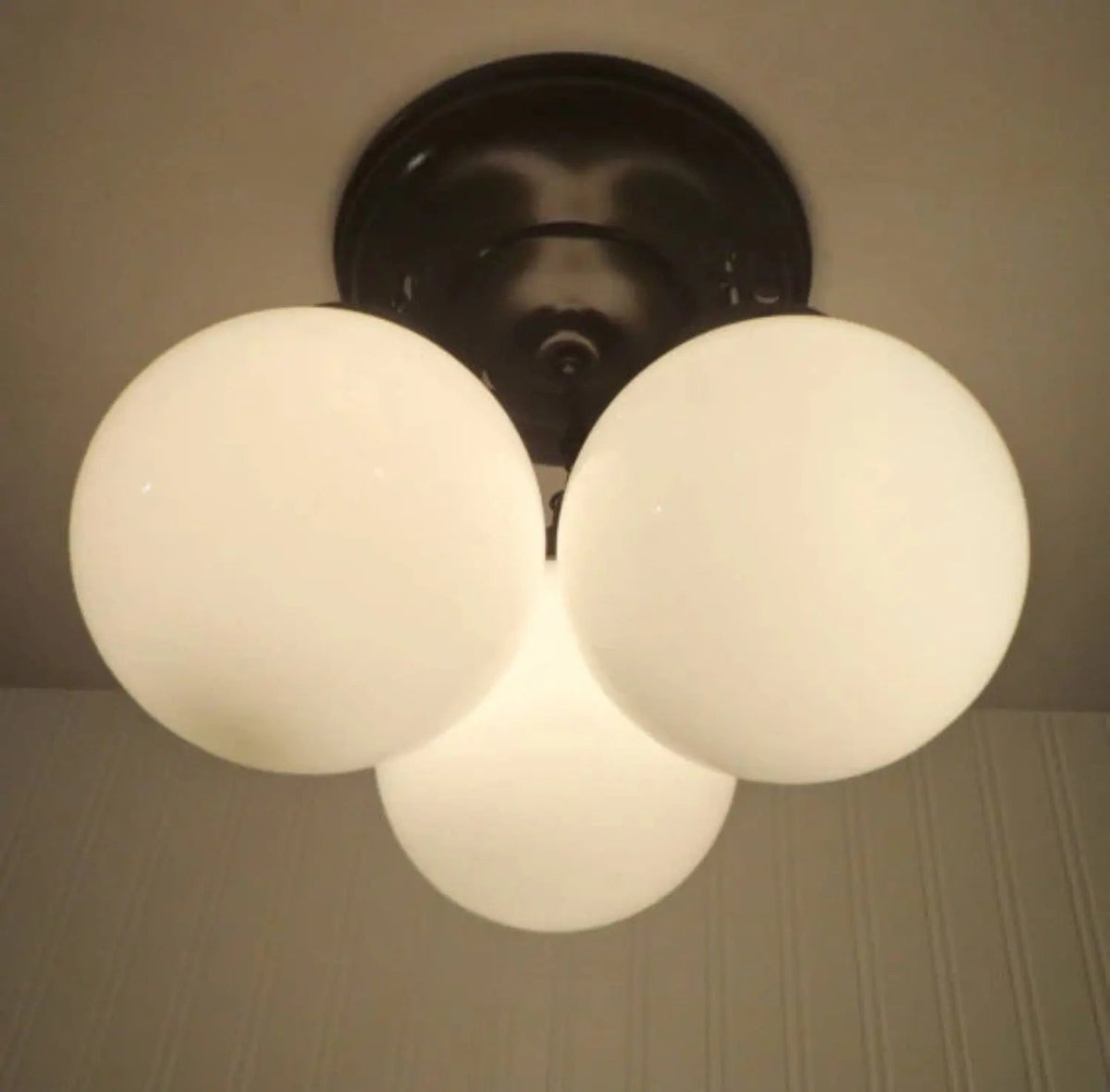  Milk Glass Opal Globe Ceiling Light Chain Trio