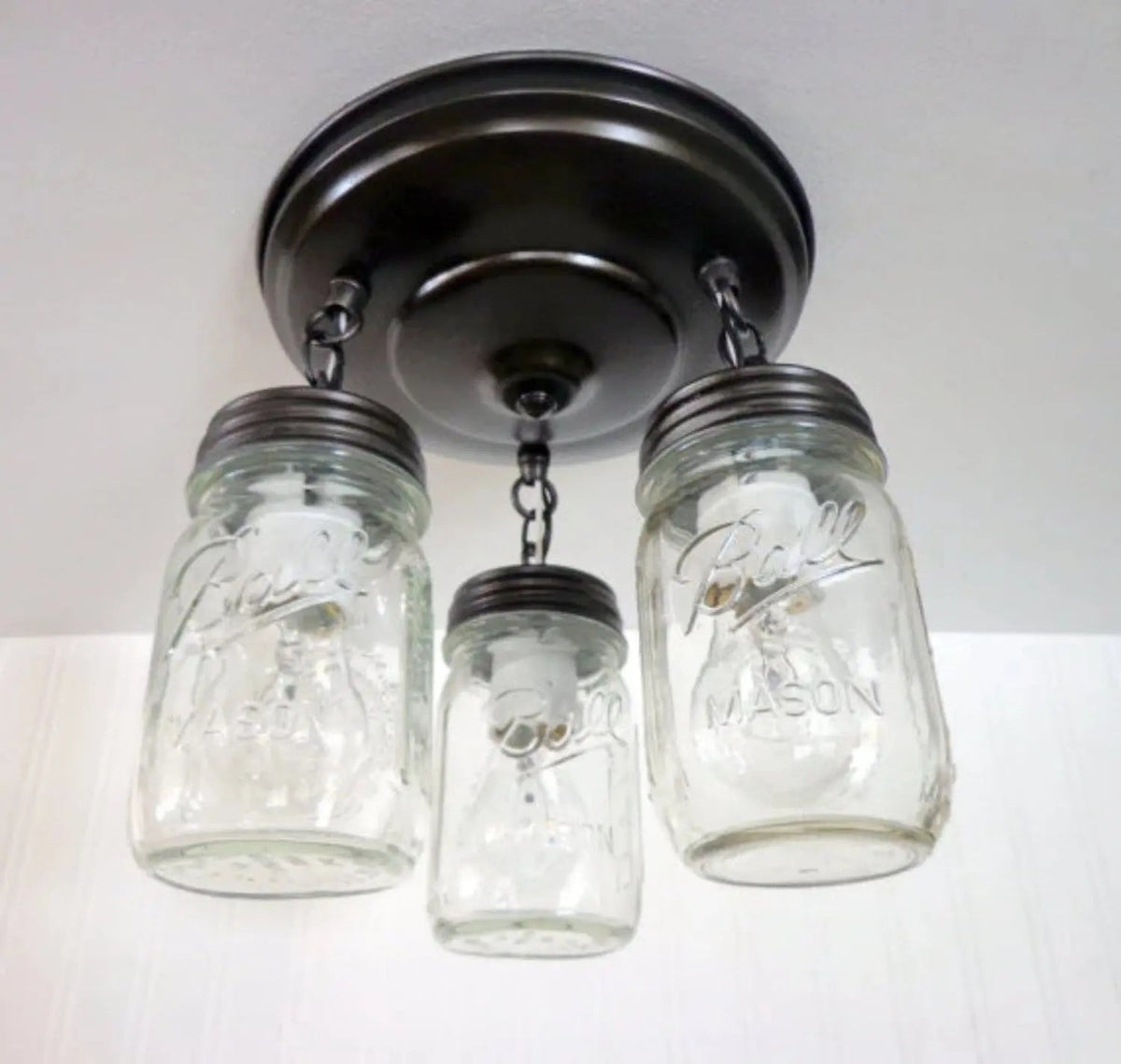  Mason Jar LIGHT FIXTURE New PINT Chain Trio
