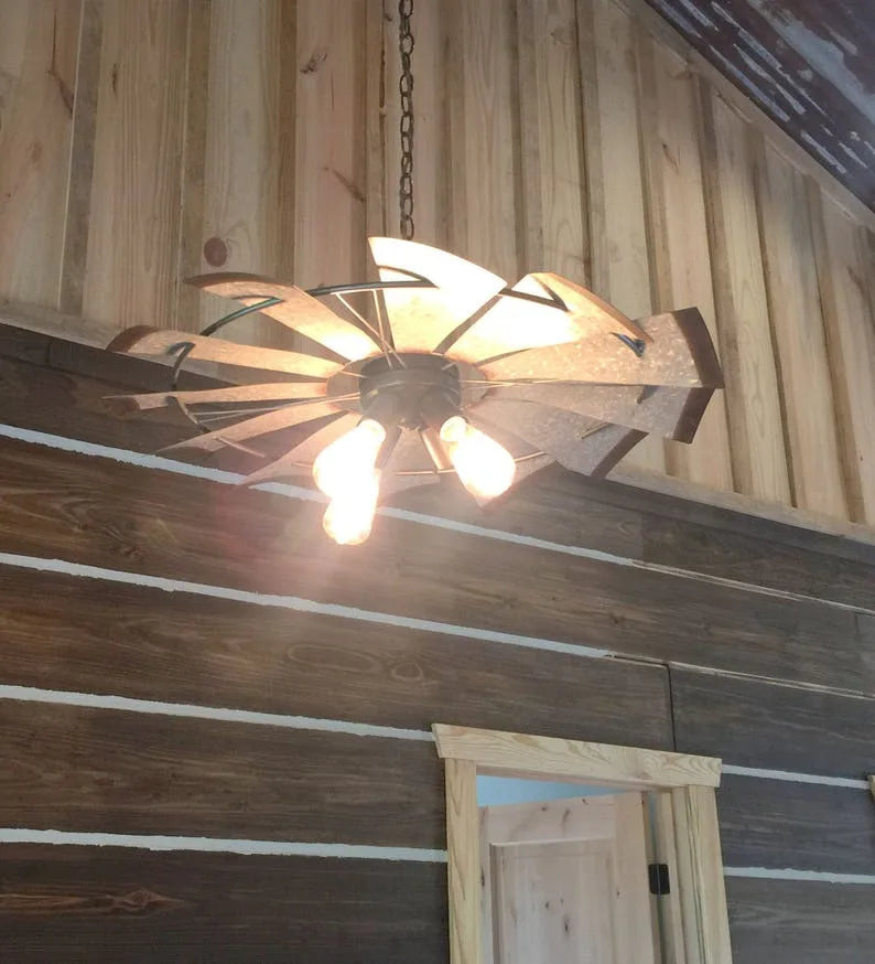  Farmhouse Windmill Chandelier Lighting Fixture 30"
