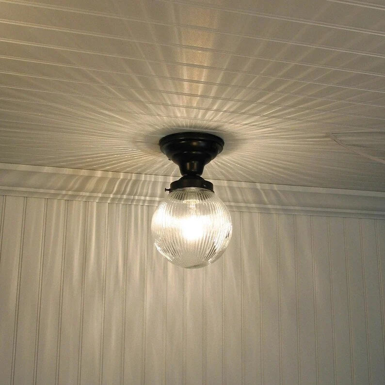  Large Holophane Glass Ceiling Light Fixture