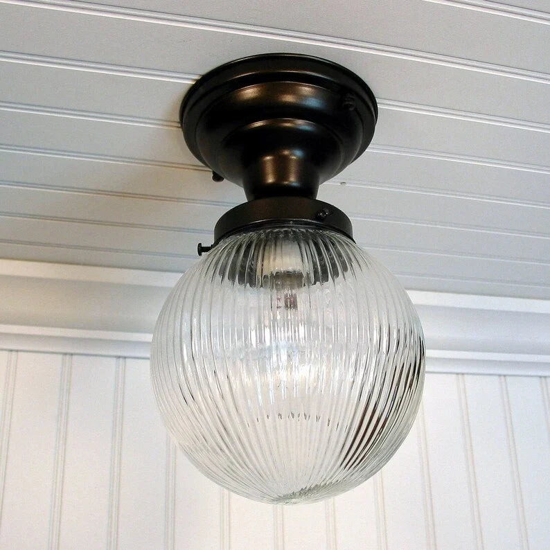  Large Holophane Glass Ceiling Light Fixture