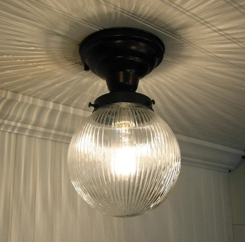  Large Holophane Glass Ceiling Light Fixture