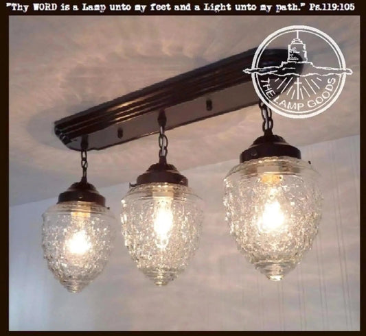  Antique Glass Ceiling Light Rectangular Chain Trio