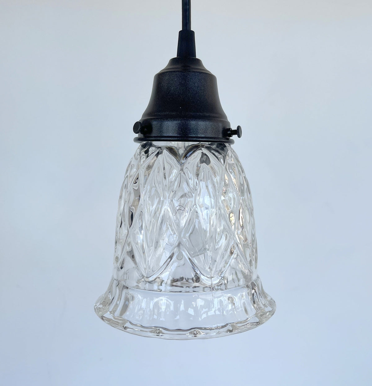  Clear Pressed 1950's Glass Pendant Light