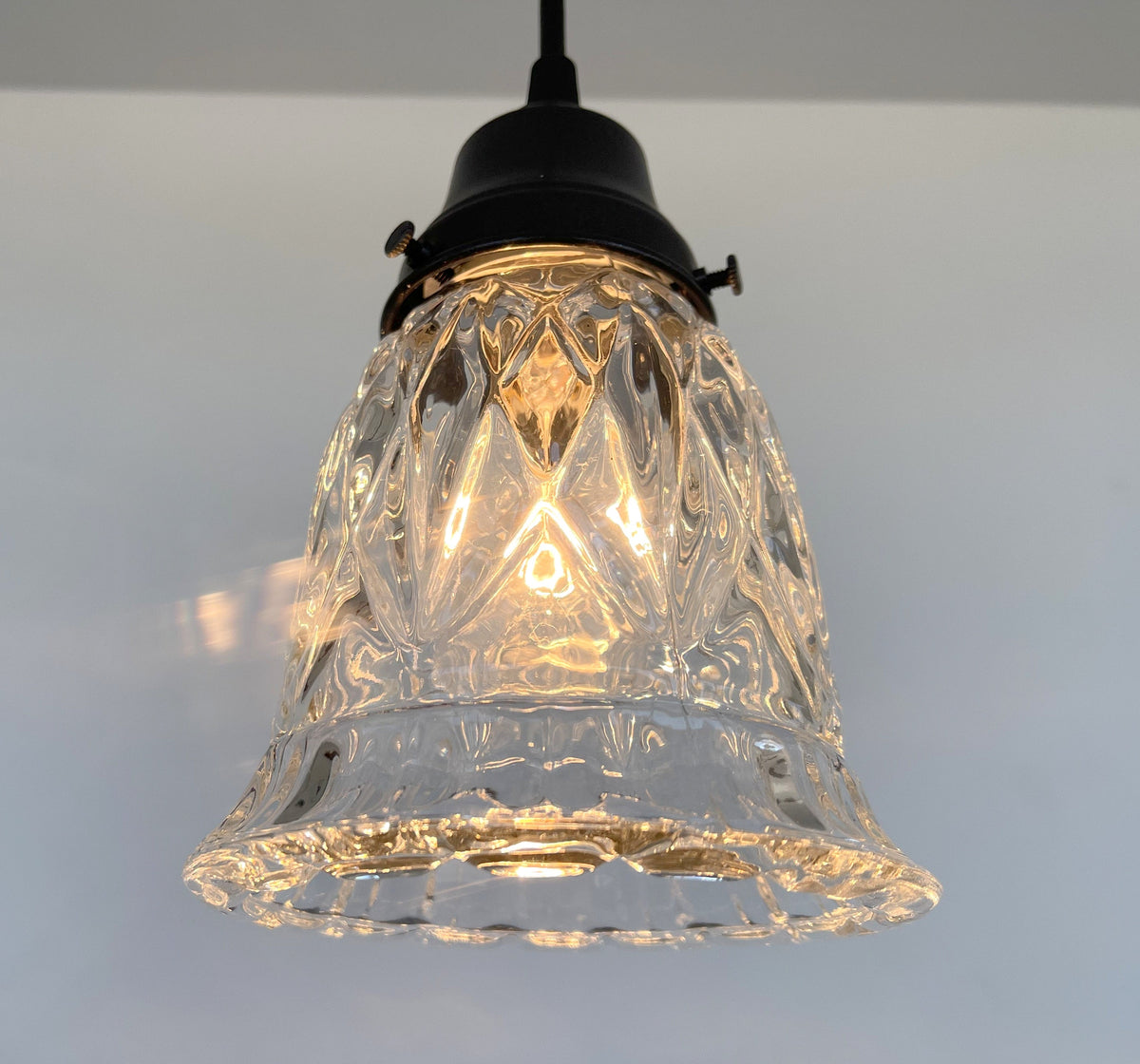  Clear Pressed 1950's Glass Pendant Light