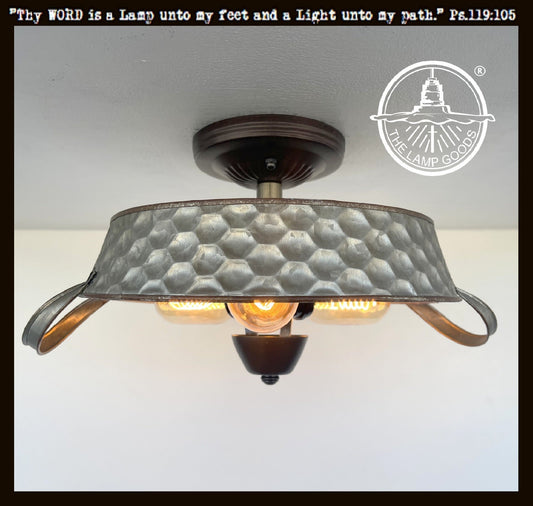  Flat Rustic Tub Ceiling Light Galvanized Beehive