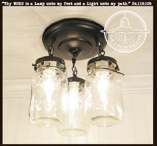  Mason Jar Vintage Light Fixture - Quart Chain Trio