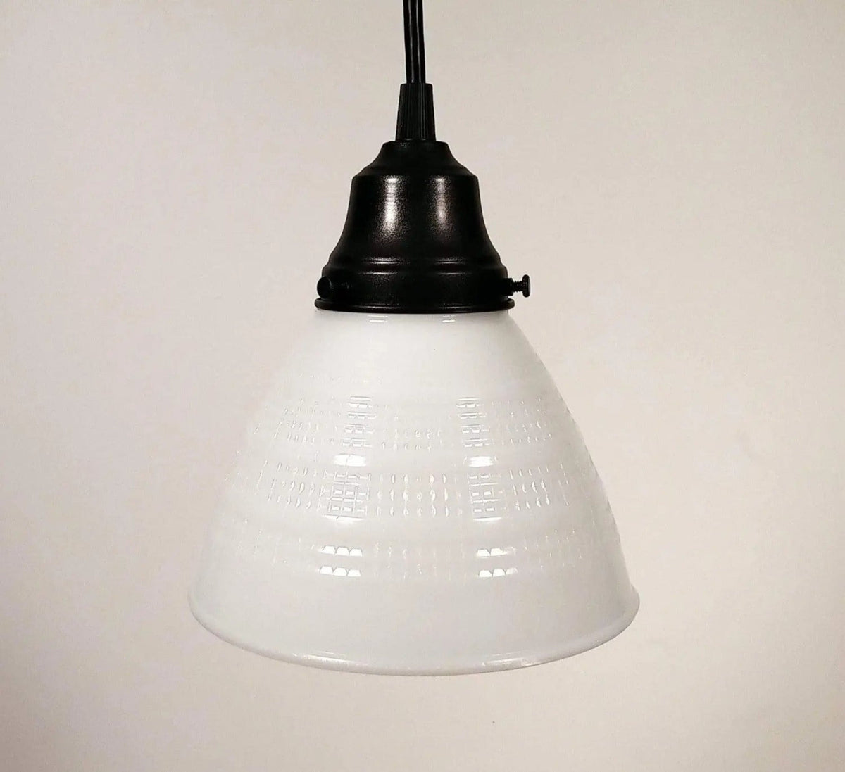  Milk Glass Banded Waffle Pendant Light Fixture