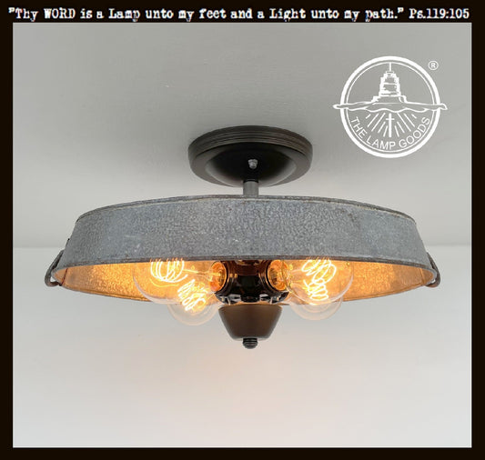  Oval Galvanized Zinc Flat Tub Laundry Room Ceiling Light Fixture