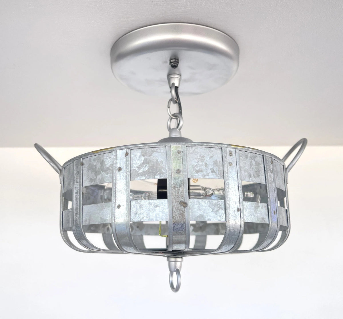  Petite Galvanized Strapped Metal Ceiling Light