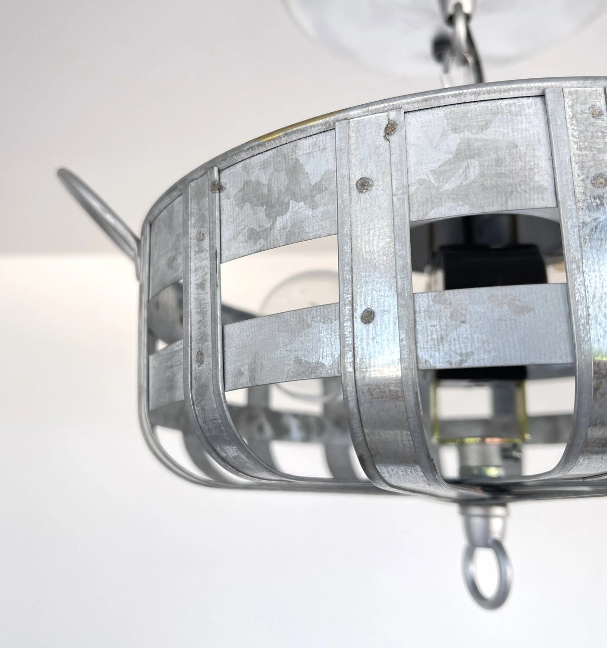  Petite Galvanized Strapped Metal Ceiling Light