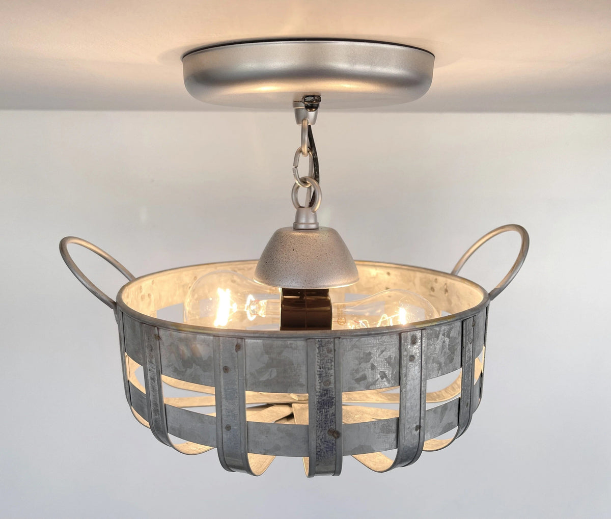  Petite Galvanized Strapped Metal Ceiling Light