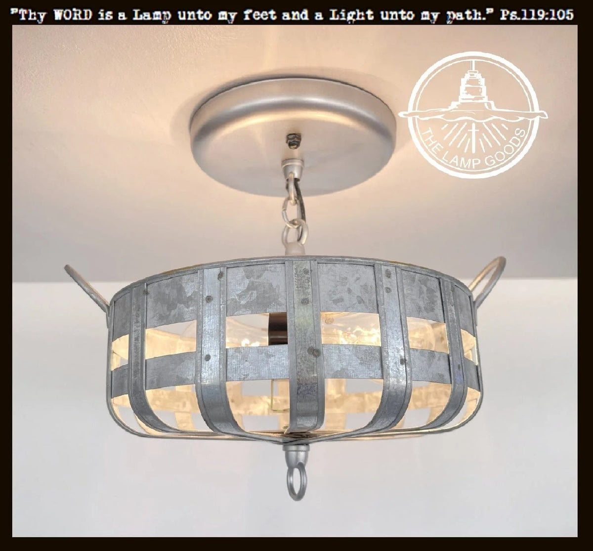  Petite Galvanized Strapped Metal Ceiling Light