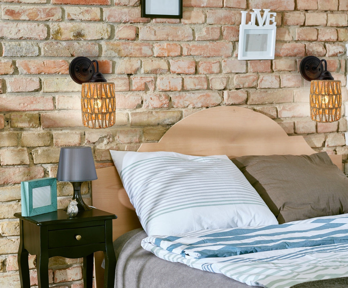  RATTAN COASTAL Bedroom Wall Sconce Light