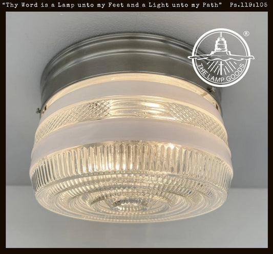  RETRO 1960's Antique DRUM Flush Mount Ceiling Light Brushed Nickel