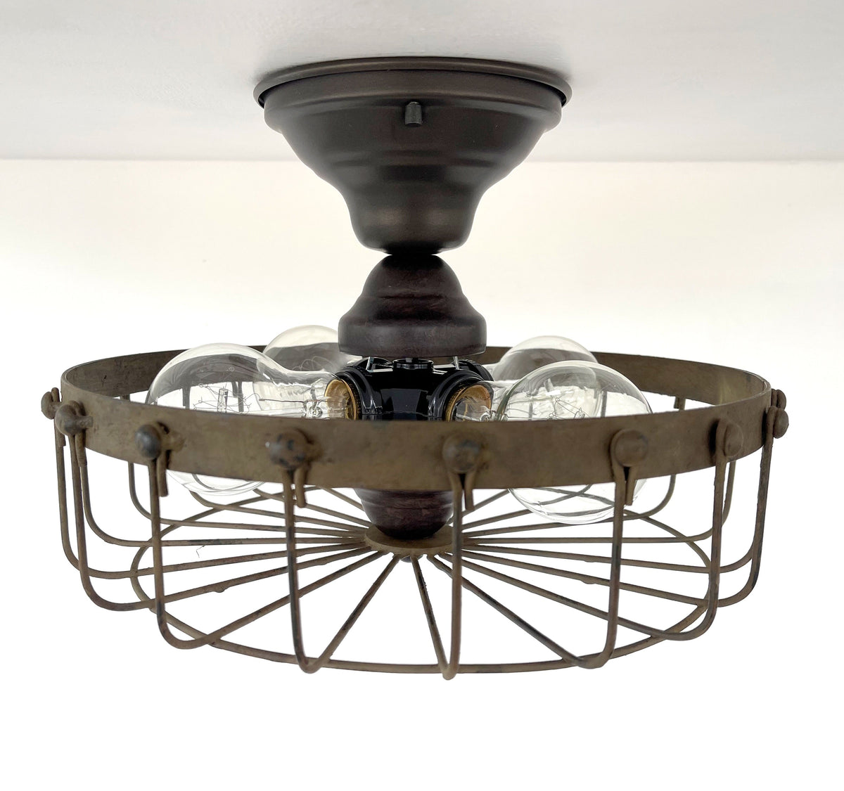  Rustic Industrial Cage Ceiling Light Fixture