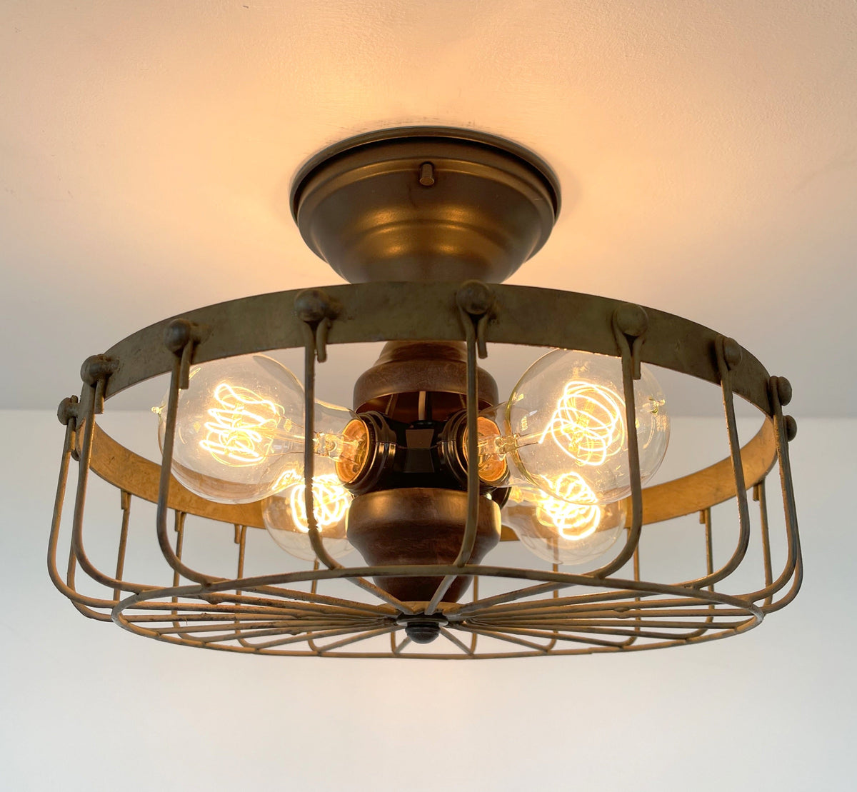  Rustic Industrial Cage Ceiling Light Fixture