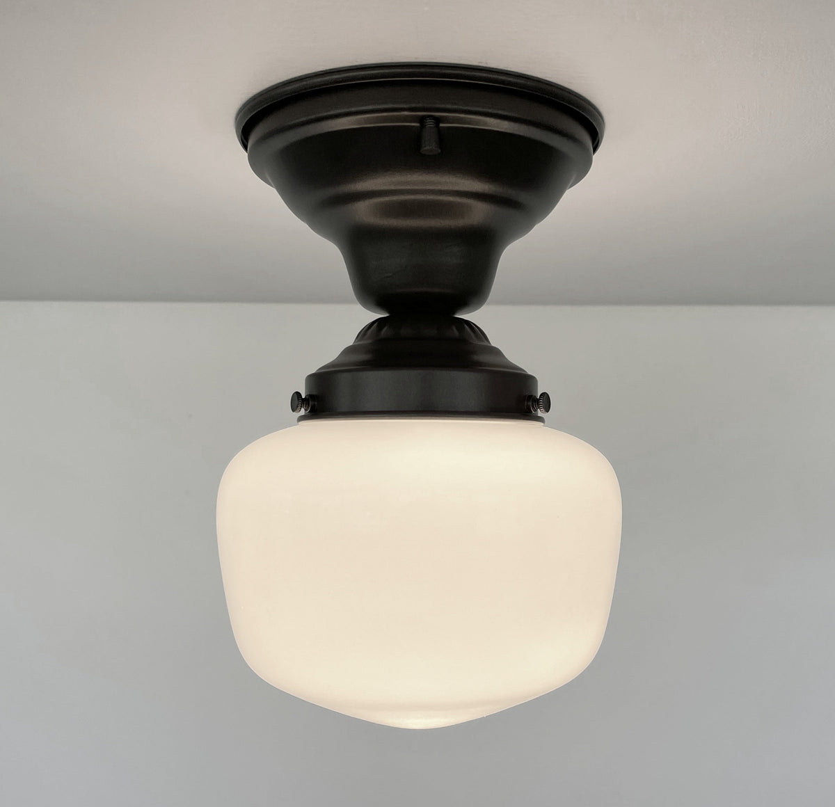  Simple Schoolhouse CEILING LIGHT Fixture Of Milk Glass