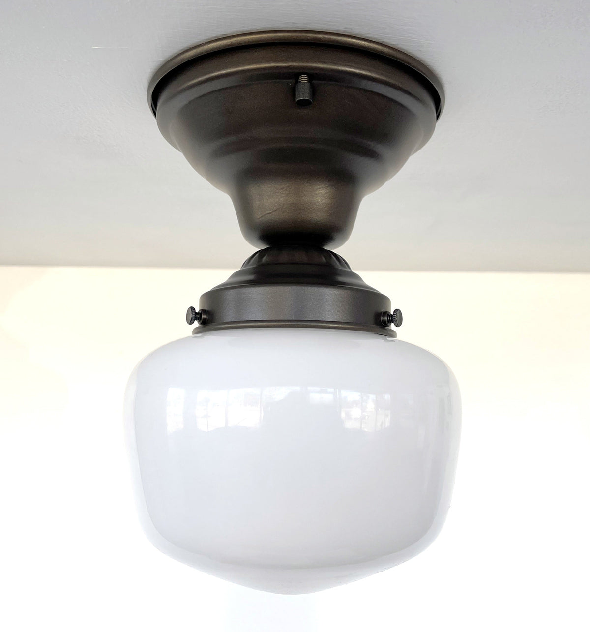  Simple Schoolhouse CEILING LIGHT Fixture Of Milk Glass