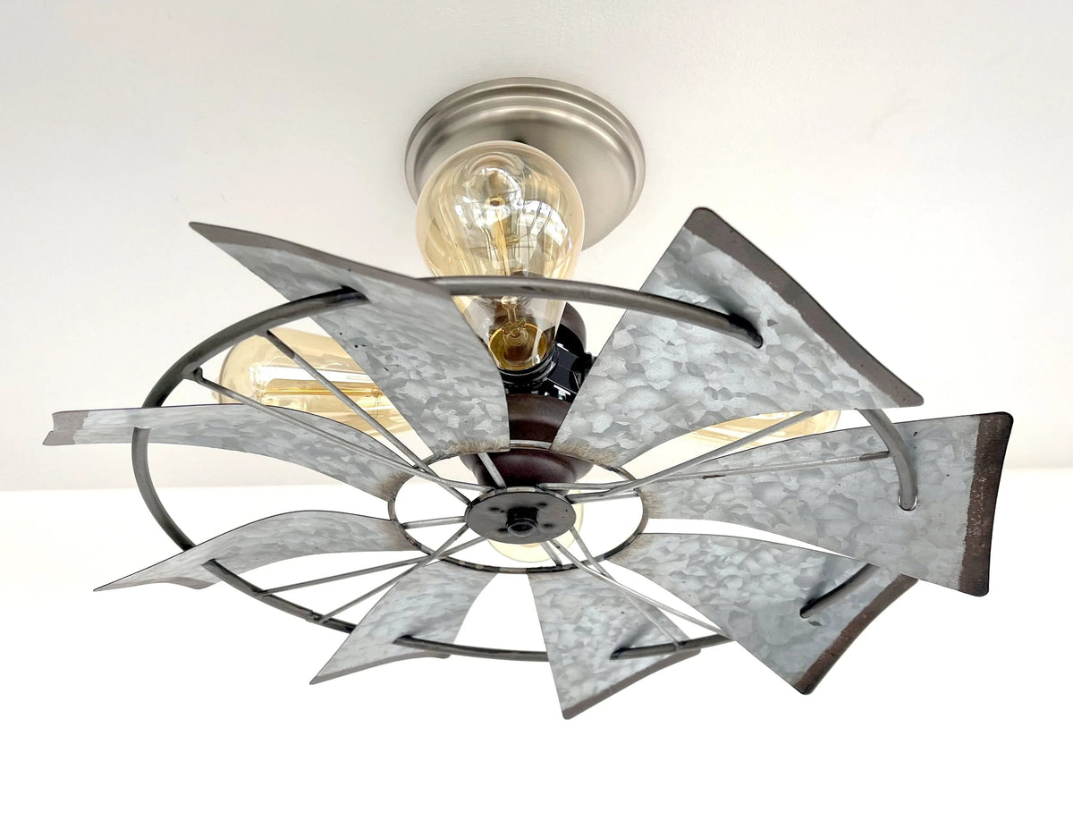 Farmhouse Galvanized Windmill Ceiling Light 16"