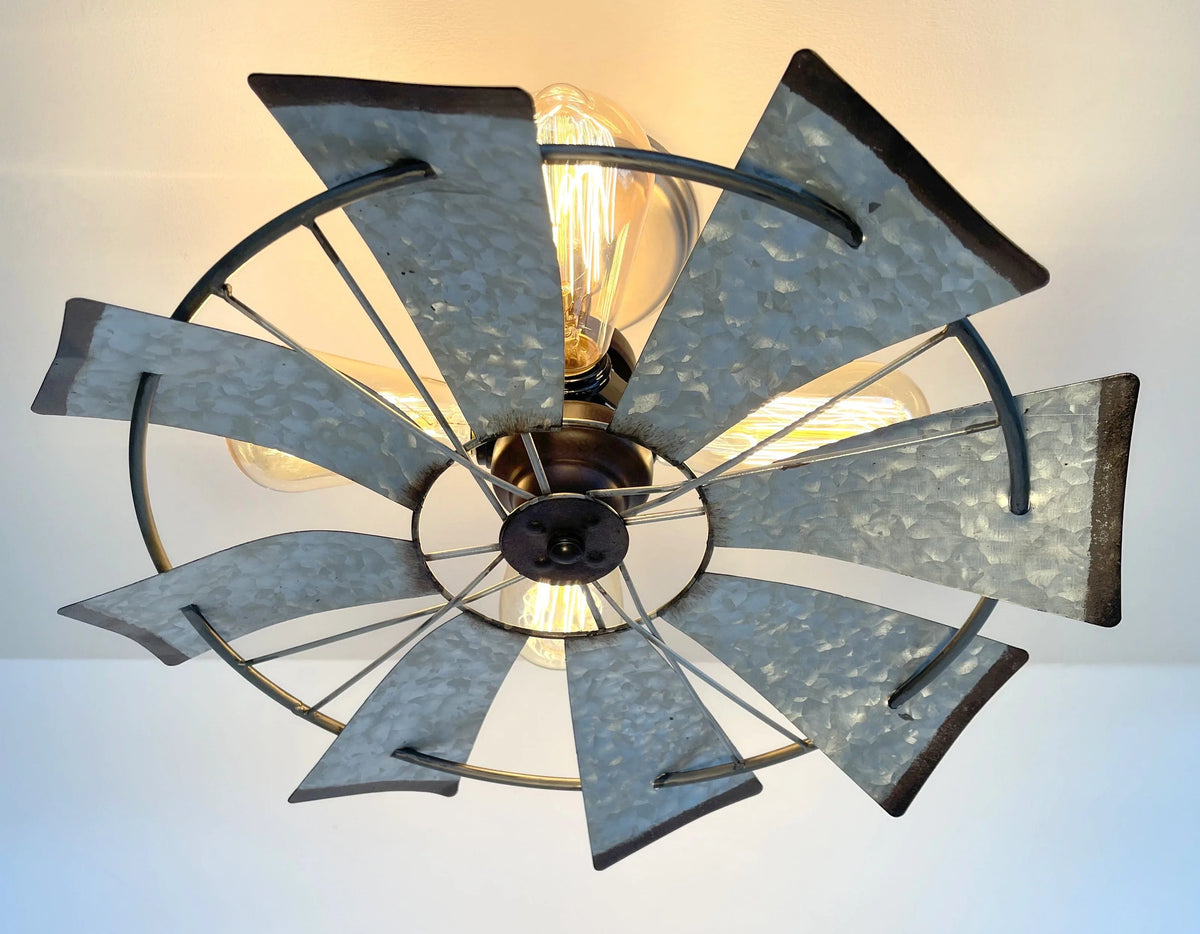  Farmhouse Galvanized Windmill Ceiling Light 16"