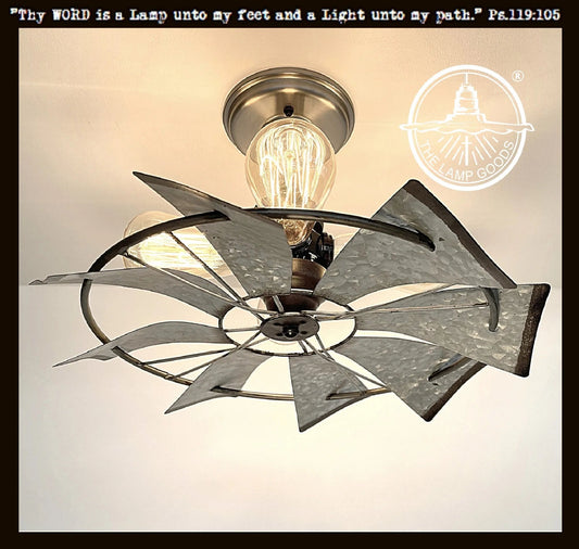  Farmhouse Galvanized Windmill Ceiling Light 16"