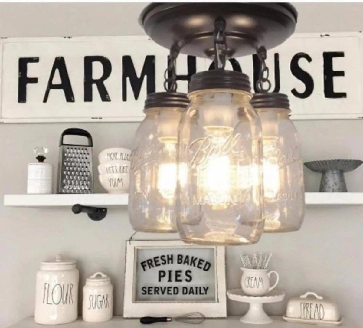  Mason Jar LIGHT FIXTURE New Quart Chain Trio
