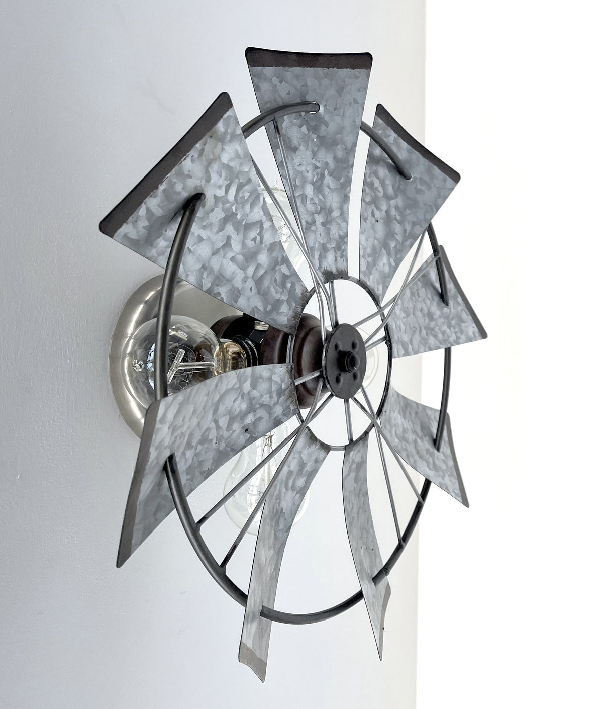  Galvanized Windmill Farmhouse Wall Sconce Light