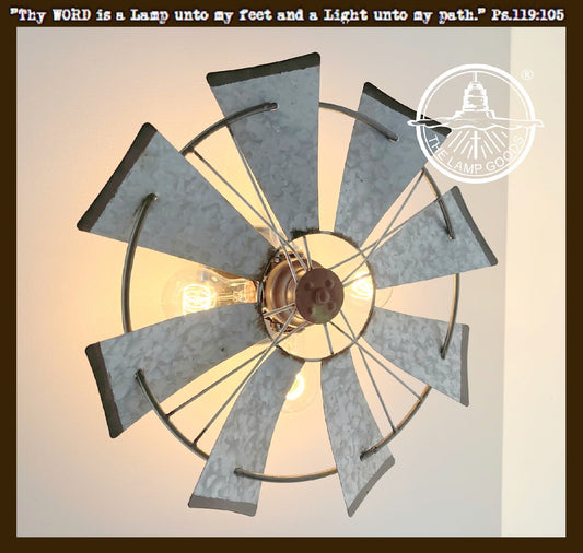  Galvanized Windmill Farmhouse Wall Sconce Light